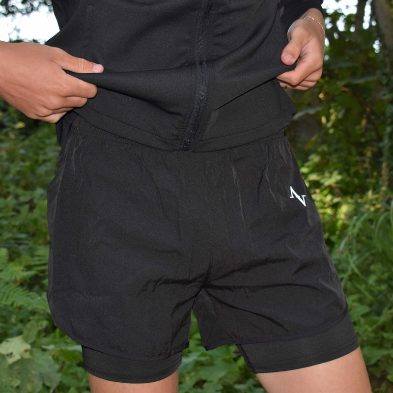 Men's Performance Shorts - Lightweight Comfort | NaiFlex™ shown in black with dual-layer design for support and flexibility during training.
