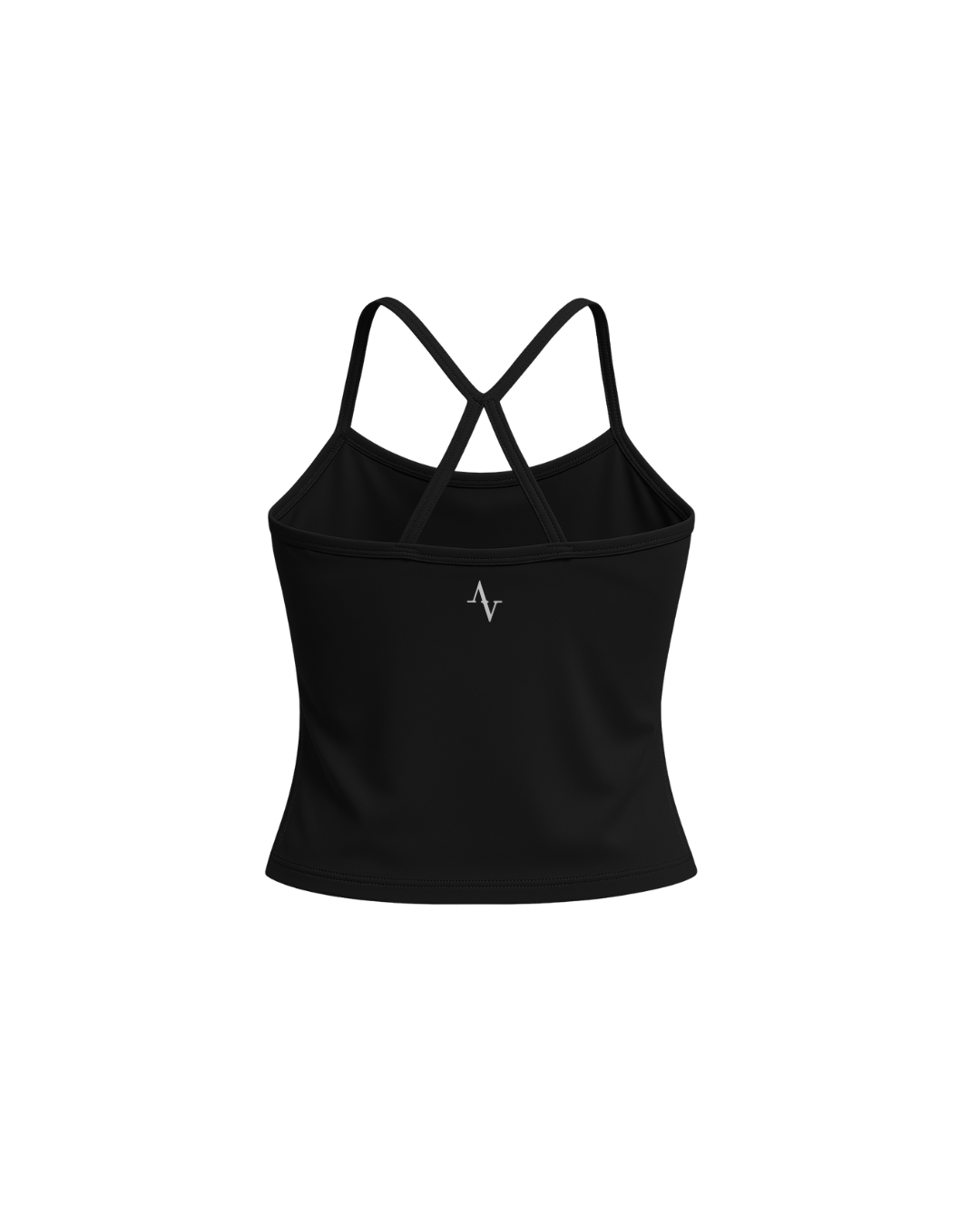 Black tank top with a logo on a white background