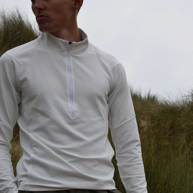 Men's Half Zip Jacket - Performance & Versatility in white, ideal for gym sessions or weekend wear. Lightweight activewear top with sleek design.